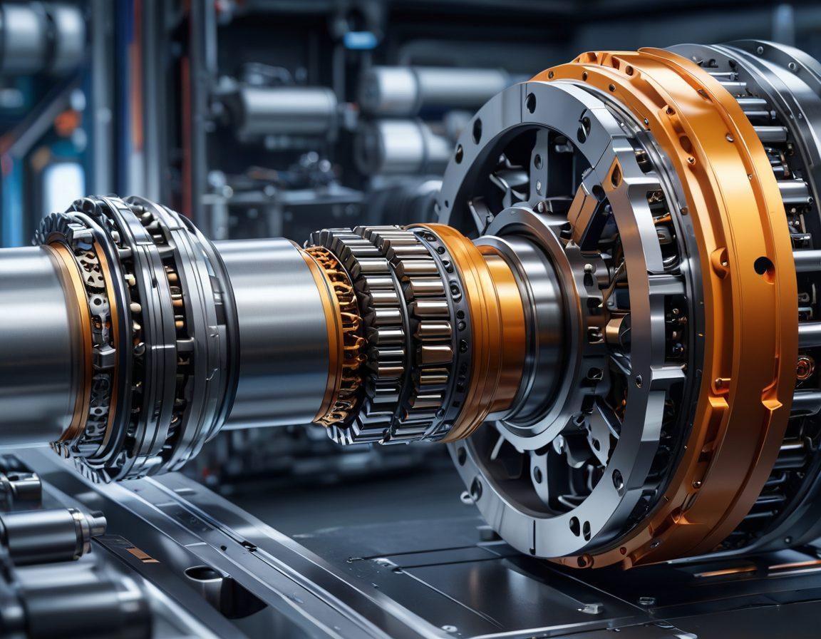 A highly detailed, cutaway illustration of a precision-engineered shaft in a high-tech workshop setting, showcasing various design elements like gears, bearings, and digital measurement tools. In the background, engineers are collaborating over blueprints and 3D models. Bright light enhances the metallic textures, with a focus on accuracy and innovation. super-realistic. vibrant colors. 3D.